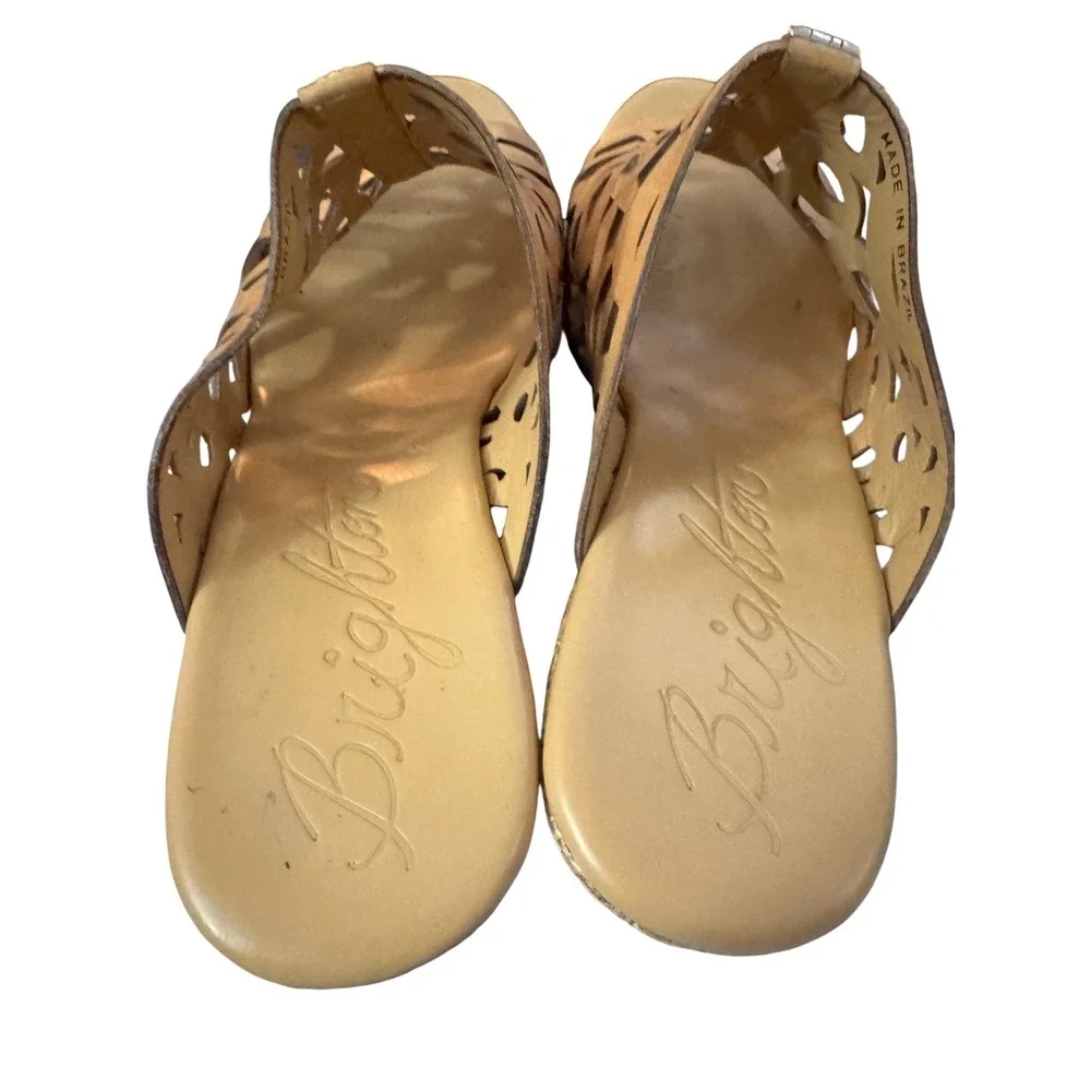 Brighton Daria Wedge Sandals Tan Leather Cutout Espadrille Style Size 9.5 M‎